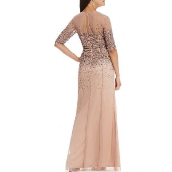 NWT ADRIANNA PAPELL Sequin Beaded Illusion Gown Sz 4 Pink/Rose Gold Half Sleeve - Picture 3 of 3